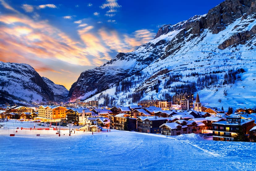 Val D'isere ski resort at sunset