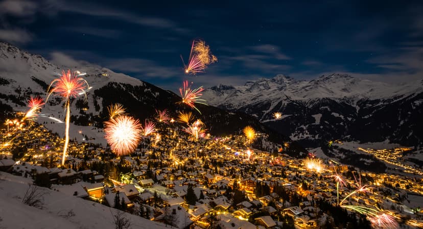 Fireworks in Verbier at New Year