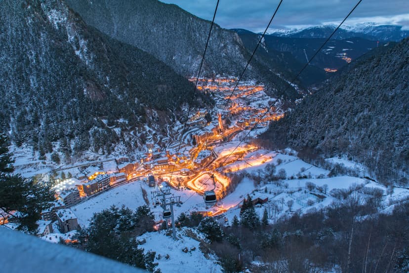 la massana ski resort at dusk in winter